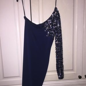 Jodi Kristopher Blue Sequin One shoulder dress